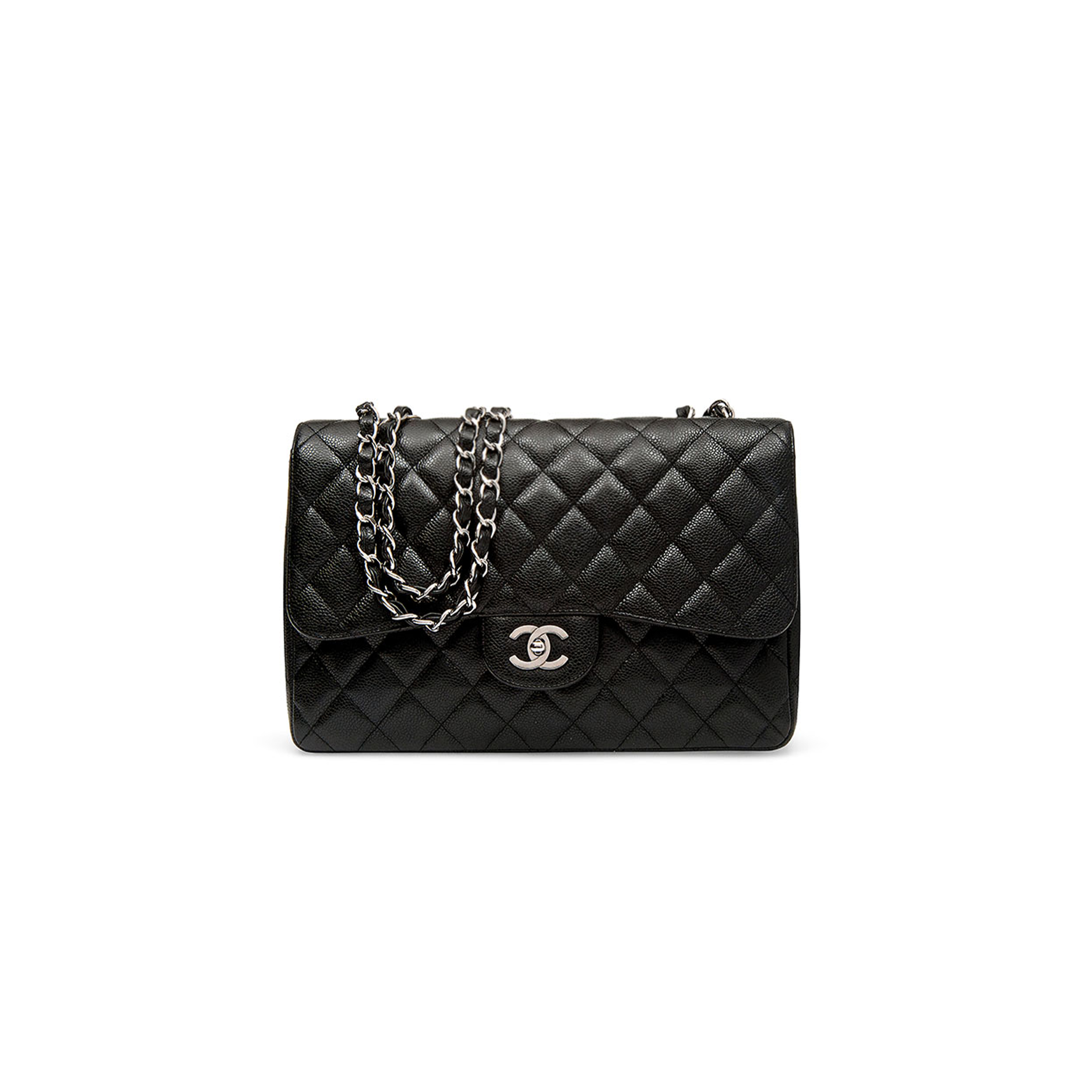 Ch*el master classic flap jumbo30 black caviar silver buckle (30*19.5*10cm)